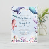 Onder het Zee Waterverf Ocean Animals Baby shower Kaart (Staand voorkant)
