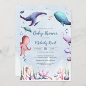 Onder het Zee Waterverf Ocean Animals Baby shower Kaart (Voorkant / Achterkant)