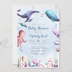 Onder het Zee Waterverf Ocean Animals Baby shower Kaart