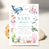 Onder het Zee Waterverf Ocean Animals Baby shower Kaart