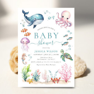 Onder het Zee Waterverf Ocean Animals Baby shower Kaart