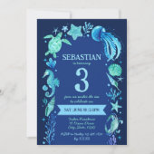 Onder het Zee Waterverf Ocean Animals Navy Blue Kaart (Voorkant)