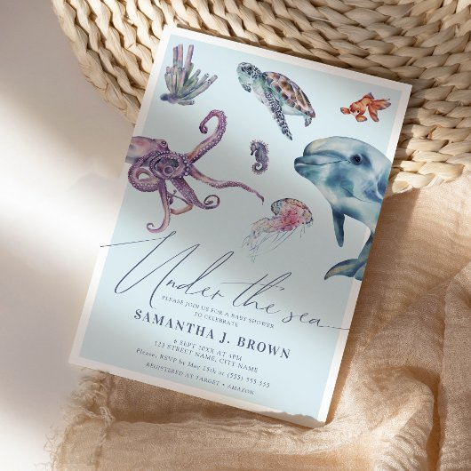 Onder het Zee Waterverf Ocean Baby shower Kaart