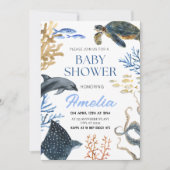 Onder het Zee Waterverf Ocean Life Baby shower Kaart (Voorkant)