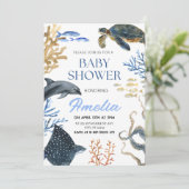 Onder het Zee Waterverf Ocean Life Baby shower Kaart (Staand voorkant)