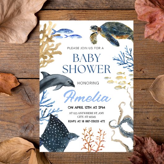Onder het Zee Waterverf Ocean Life Baby shower Kaart