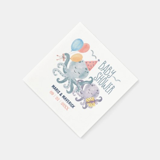 Onder het Zee Waterverf Octopus Beach Baby shower Servet (Hoek)