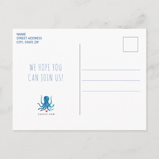 Onder het Zee Waterverf Octopus Verjaardag Nautisc Uitnodiging Briefkaart (Achterkant)