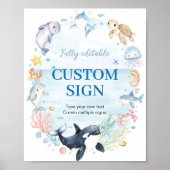 Onder het Zee Waterverf Partij Custom Table Sign Poster (Voorkant)