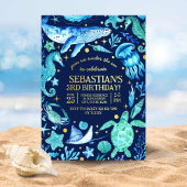 Onder het Zee Waterverf walvis zeepaardkwal Folie Feestdagenkaart