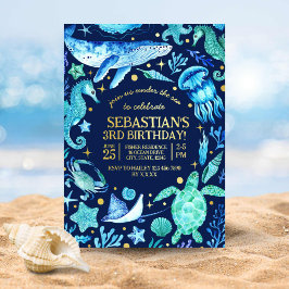 Onder het Zee Waterverf walvis zeepaardkwal Folie Feestdagenkaart