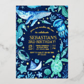 Onder het Zee Waterverf walvis zeepaardkwal Folie Feestdagenkaart (Voorkant)