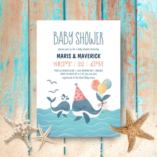 Onder het Zee Waterverf Whale Beach Baby shower Kaart