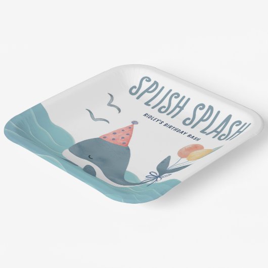 Onder het Zee | Waterverf Whale Beach Verjaardag Papieren Bordje (Gebogen)