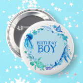 Onder het Zee Waterverf Whale Birthday Boy Ronde Button 5,7 Cm