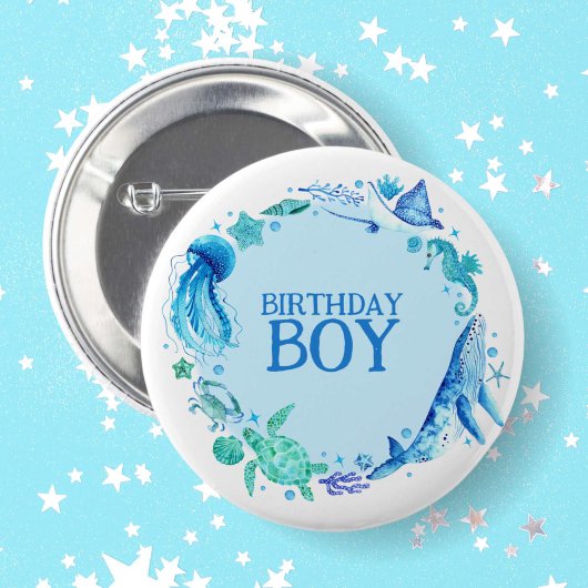 Onder het Zee Waterverf Whale Birthday Boy Ronde Button 5,7 Cm
