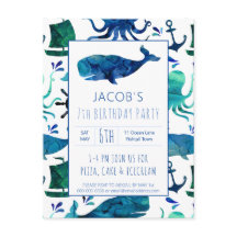 Onder het Zee Waterverf Whale Birthday Nautical