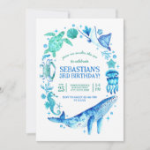 Onder het Zee Waterverf Zee Creatures Blue Kaart (Voorkant)