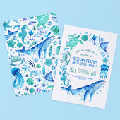 Onder het Zee Waterverf Zee Creatures Blue Kaart