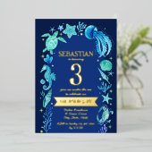 Onder het Zee Waterverf Zee Life Navy Blue Folie Uitnodiging (Staand Voorkant)