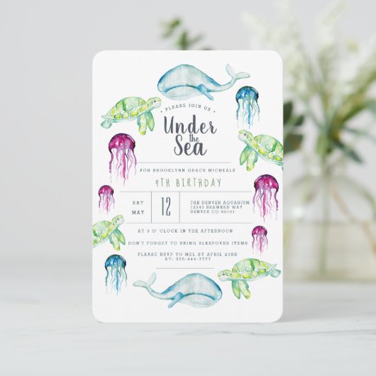 Onder het Zee | Waterverf zeedieren Kaart (Staand voorkant)