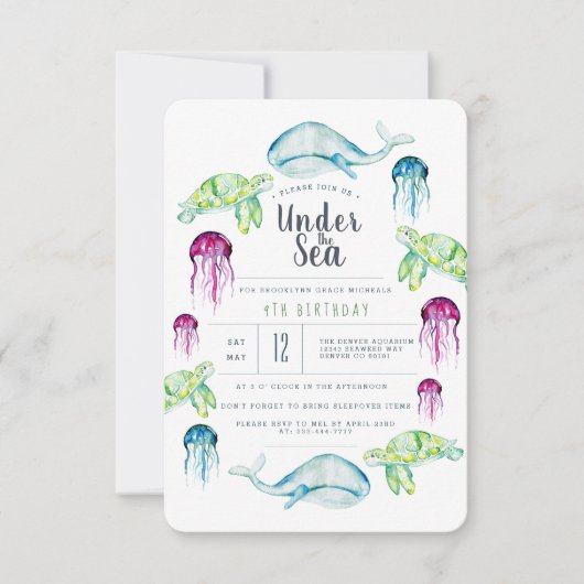 Onder het Zee | Waterverf zeedieren Kaart (Voorkant)