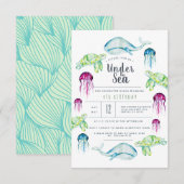 Onder het Zee | Waterverf zeedieren Kaart (Voorkant / Achterkant)