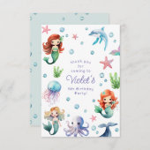 Onder het Zee Waterverf Zeemeermin Verjaardagsfees Bedankkaart (Voorkant / Achterkant)