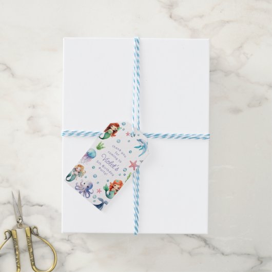Onder het Zee Waterverf Zeemeermin Verjaardagsfees Cadeaulabel (Met Touw)