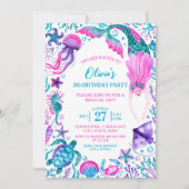Onder het Zee Waterverf Zeemeermin Verjaardagsfees Kaart (Voorkant)
