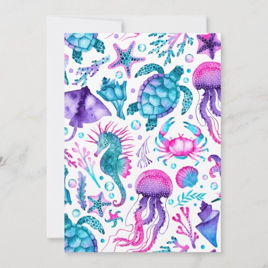 Onder het Zee Waterverf Zeemeermin Verjaardagsfees Kaart (Achterkant)
