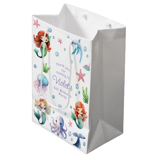 Onder het Zee Waterverf Zeemeermin Verjaardagsfees Medium Cadeauzakje (Voorkant Gekanteld)