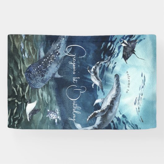 Onder het Zee | Welkom Ocean Birthday Spandoek (Horizontaal)