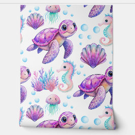 Onder het zee wezens schattig roze kinderkamer dec behang