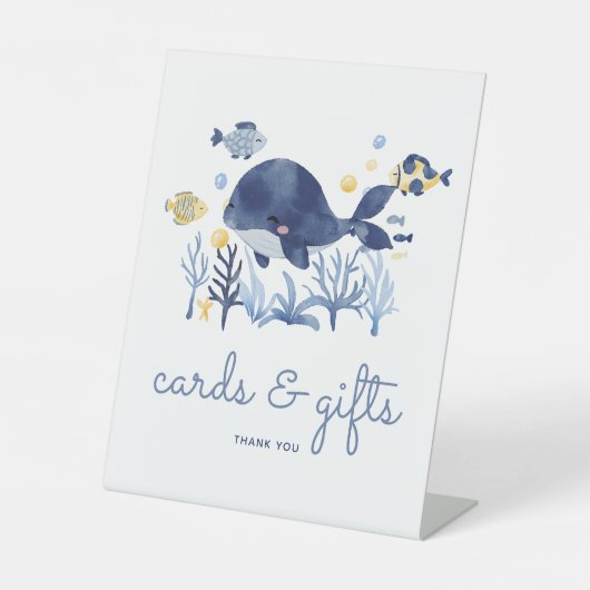 Onder het Zee Whale Baby shower Cadeaus en Kaarten Reclamebord Met Voetstuk (Voorkant)