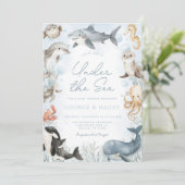 Onder het Zee Whale Baby shower Invitation Kaart (Staand voorkant)