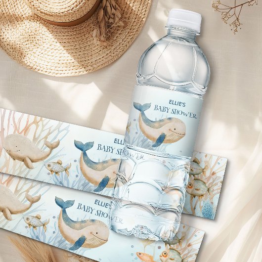 Onder het Zee Whale Baby shower Waterfles Etiket