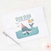 Onder het Zee | Whale Balloons Beach Kids Verjaard Vierkante Sticker (Envelop)