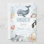 Onder het Zee Whale Birthday Invitation Kaart (Voorkant)