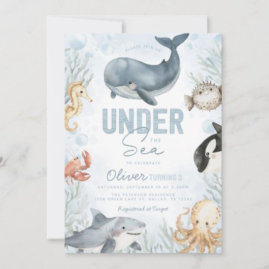 Onder het Zee Whale Birthday Invitation Kaart (Voorkant)