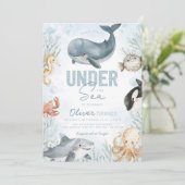 Onder het Zee Whale Birthday Invitation Kaart (Staand voorkant)
