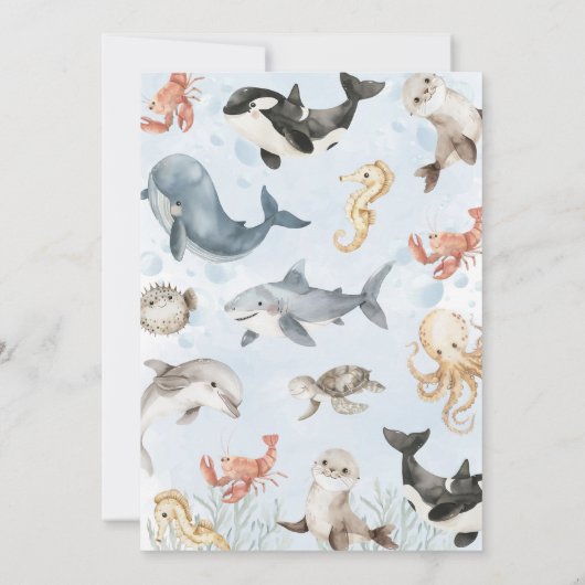 Onder het Zee Whale Birthday Invitation Kaart (Achterkant)