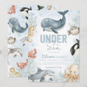 Onder het Zee Whale Birthday Invitation Kaart (Voorkant / Achterkant)