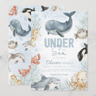 Onder het Zee Whale Birthday Invitation Kaart