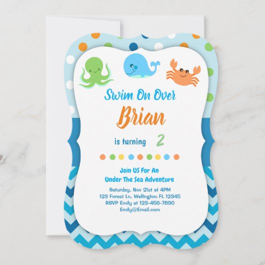 Onder het Zee Whale Birthday Invitation Kaart (Voorkant)