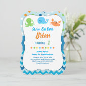 Onder het Zee Whale Birthday Invitation Kaart (Staand voorkant)