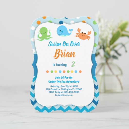 Onder het Zee Whale Birthday Invitation Kaart (Staand voorkant)