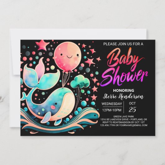 Onder het Zee Whale Nautical Girl Baby shower Kaart (Voorkant)