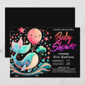 Onder het Zee Whale Nautical Girl Baby shower Kaart (Voorkant / Achterkant)