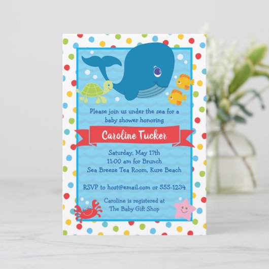 Onder het Zee Whale Ocean Creatures Baby shower Kaart (Staand voorkant)